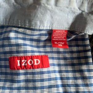 Izod Blue and White Plaid Casual Button Down Shirt